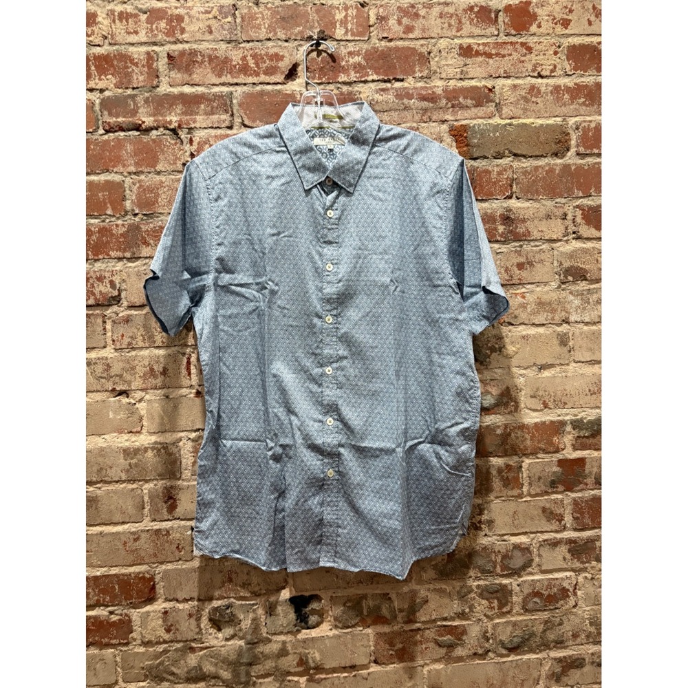 Ted‎ Baker London Blue Geometric Diamond Short Sleeve Button Up Shirt Size 5 XL